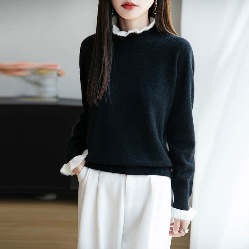 Women's Fungus Lace Collar Sweater Half-collar Wool Sweater