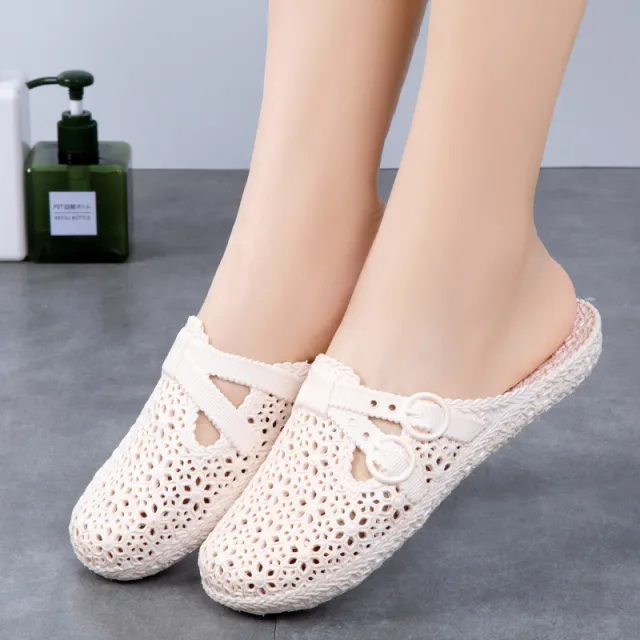 New Closed Toe Sandals Women's Outdoor Hole Shoes Soft Bottom Cutout Plastic Fashion Casual Slippers Beige - Shop at LoveMi