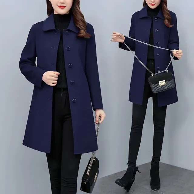 Autumn And Winter Woolen Coat Women Blue - Shop at LoveMi