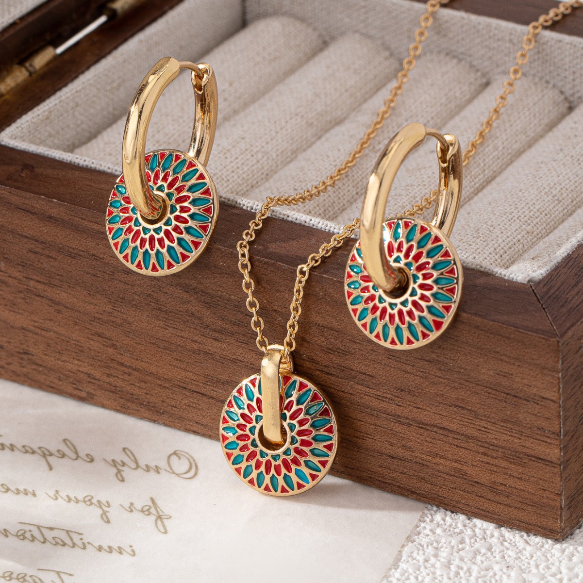 Fashionable Round Hand-painted Colorful Jewelry Set