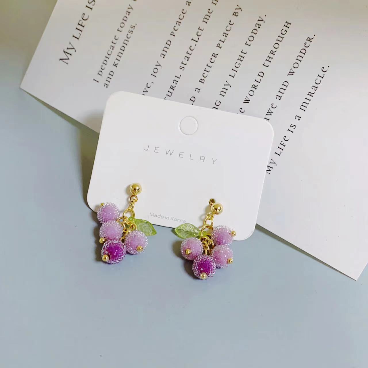 Handmade Granulated Sugar Beads Berry Grape Earrings