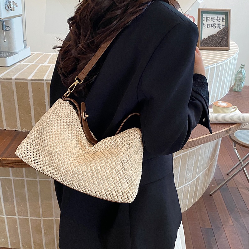 Womens Retro Pleated Contrast-Color Handbag