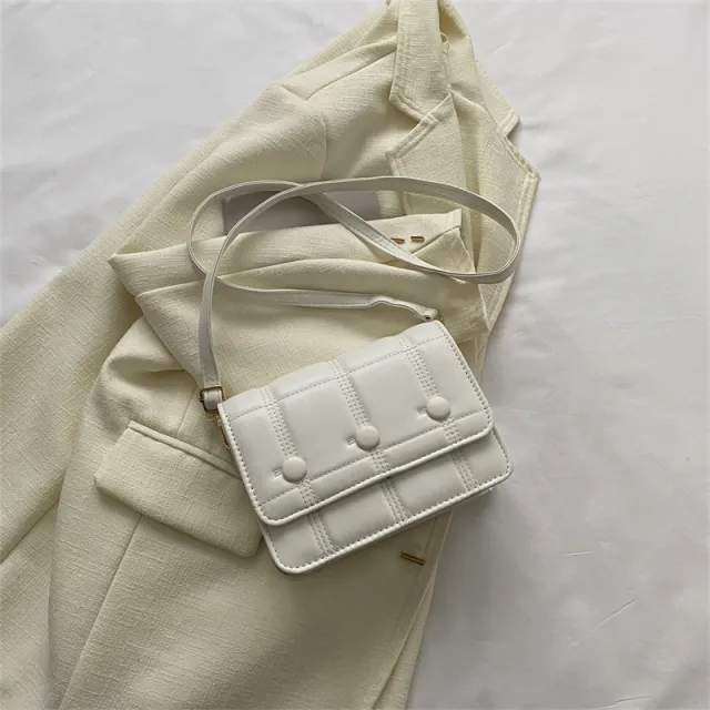 Simple Shoulder Crossbody Solid Color Casual Line Pressing Small Square Bag White - Shop at LoveMi