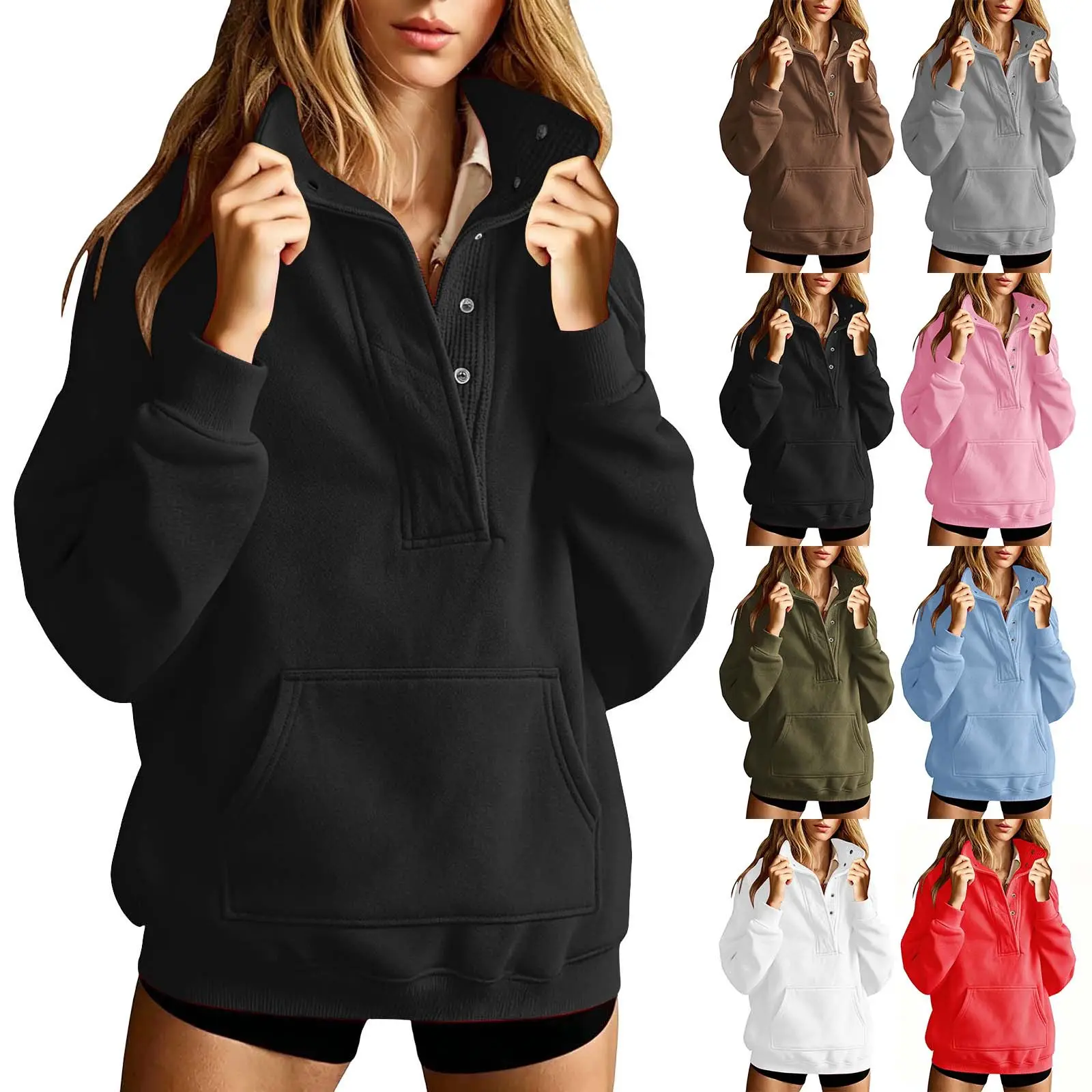 Women's Loose Solid Color Long Sleeved Sweatshirt
