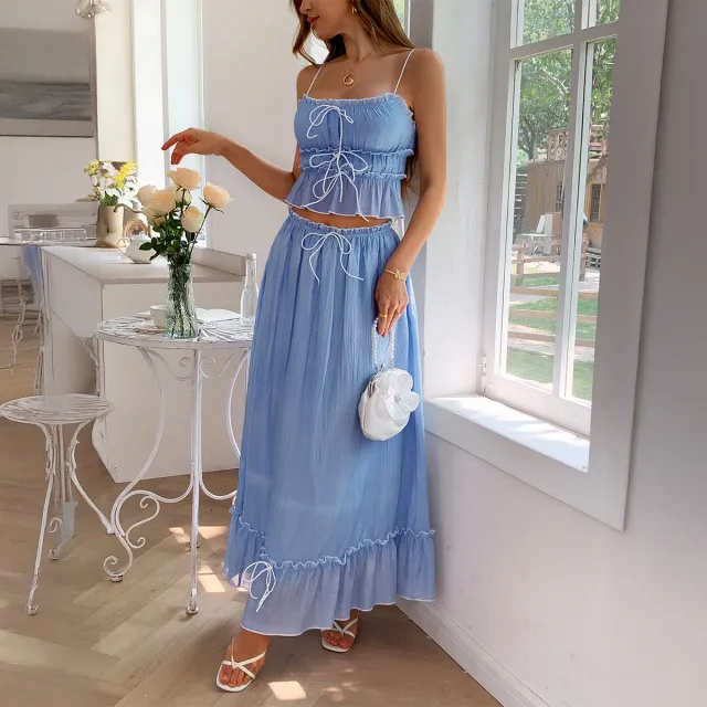 Vacation Leisure Women's Summer Strap Skirt Blue - Shop at LoveMi