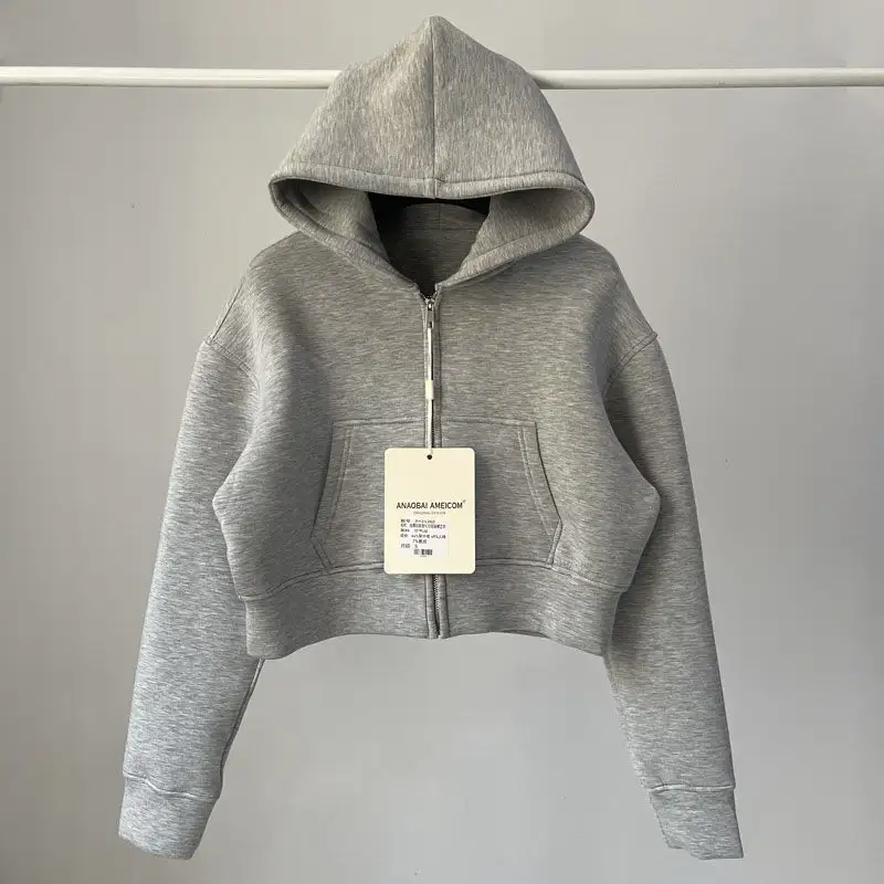 Spicy Girl Solid-color Air-layer Fabric Loose-fitting Hooded