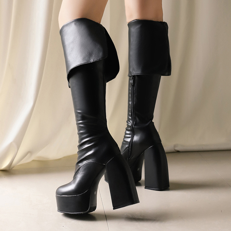 Stylish Casual Plus-size Over-the-knee Boots With A Round Toe And High Heel
