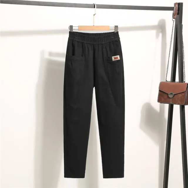 Women's Washed Cotton Summer Stretch Fashion Elastic Waist Cropped Pants Black - Shop at LoveMi