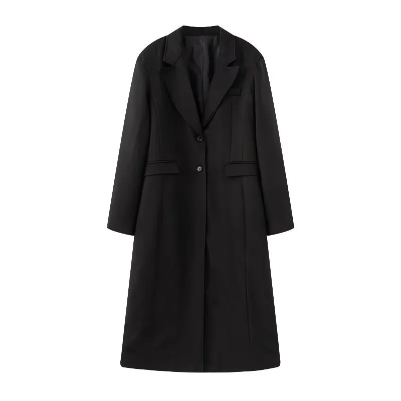 European And American Style French Design Fashion Casual Simple Suede Overcoat - Black