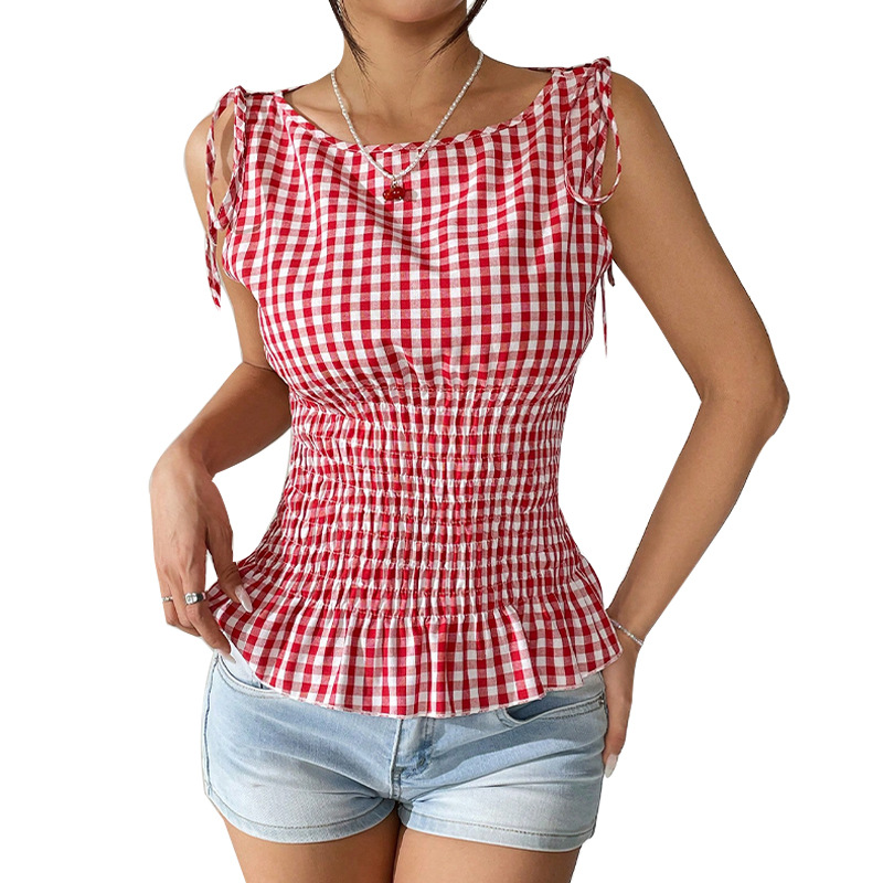 Plaid Camisole Sleeveless Lace Vest Plaid M - Shop at LoveMi