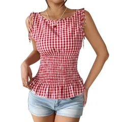 Plaid Camisole Sleeveless Lace Vest - Plaid - View 1