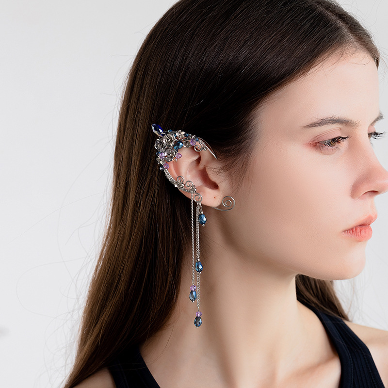 Metal Non-piercing Ear Clip Elf Handmade Ear Hanging Long Fringe Earrings
