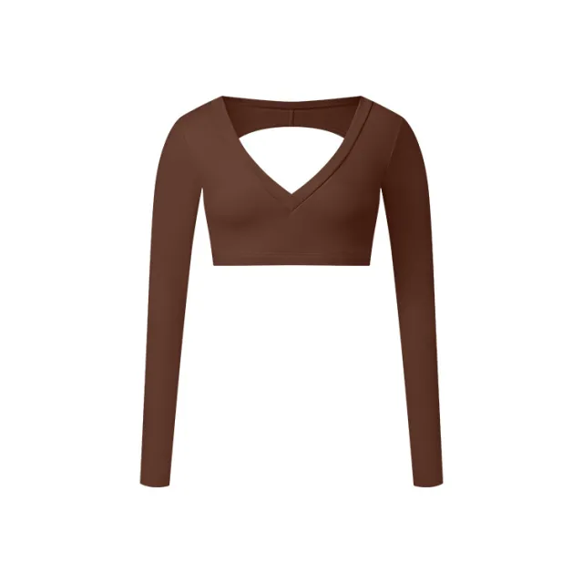 Long T Deep V Shaping Back Hollow out Short Top Brown - Shop at LoveMi