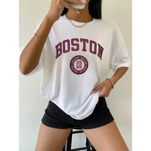 Boston USA City Printed Womans Short T shirt White - Shop at LoveMi