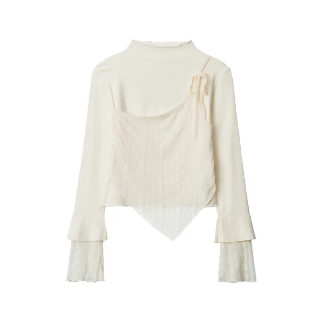 European And American False Two piece Patchwork Long Sleeve Apricot - Shop at LoveMi