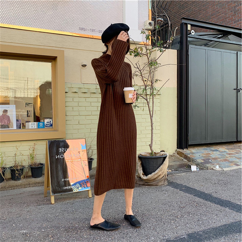 Knitted Dress Women's Autumn And Winter Loose Brown - Shop at LoveMi