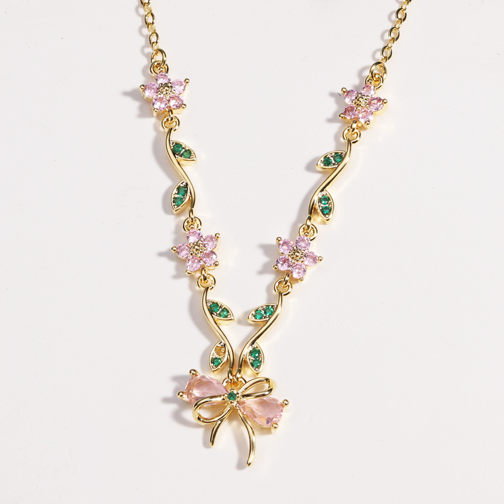 Zircon Bow Necklace For WomenAll-Match Clavicle Chain For BFFs