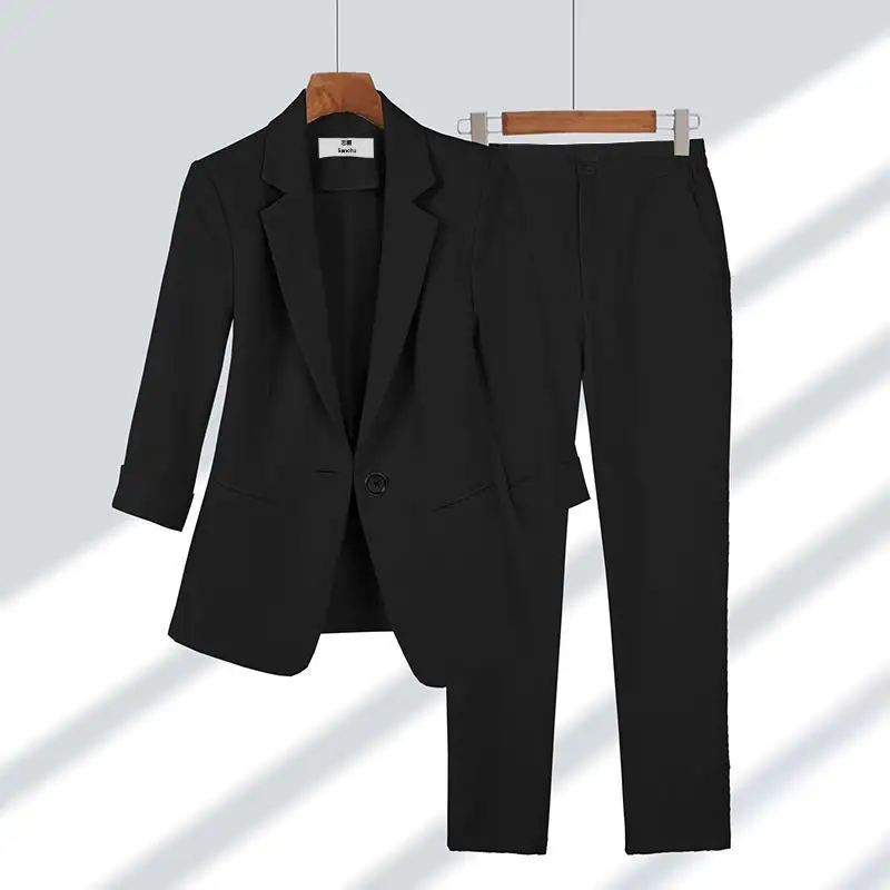 2pcs Casual Blazer Set Solid Color Lapel Single-breasted Jacket and Zipper