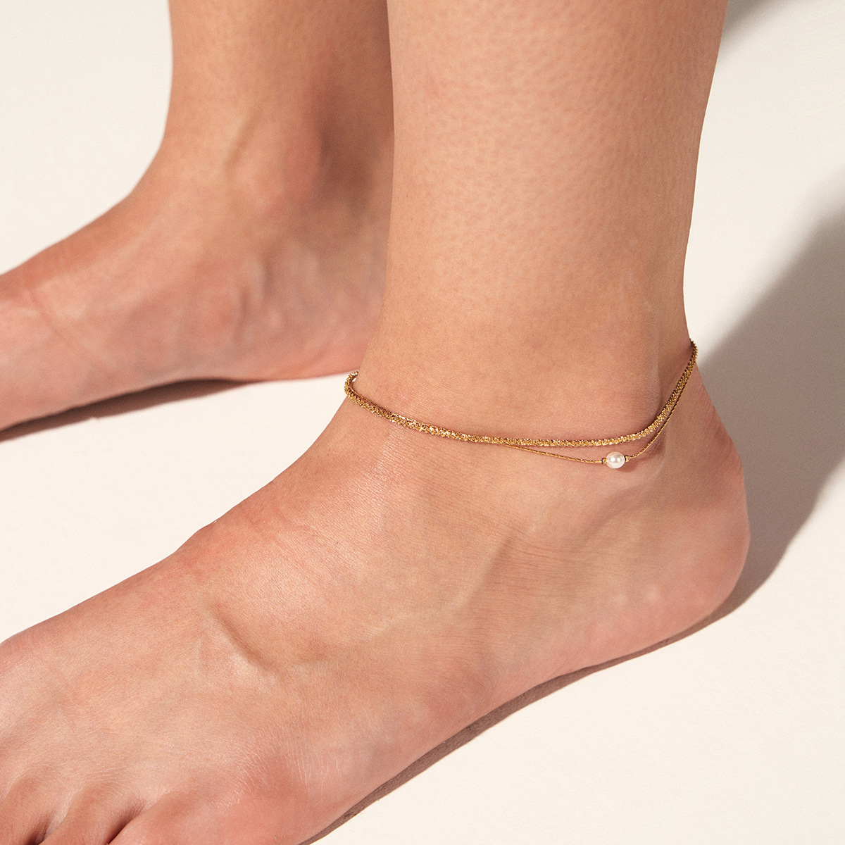 Stainless Steel Double-Layer Chain Anklet, picture 2 of 5