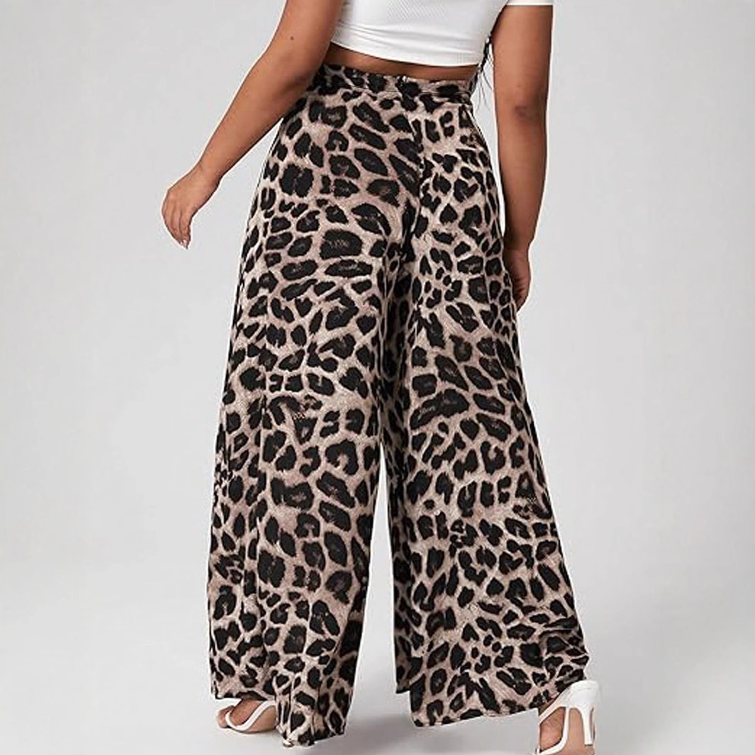 Trendy Leopard Print Plus Size Casual Loose Wide-leg Pants
