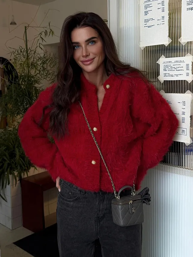 Mink Knitted Sweater Cardigan For Women Red - Shop at LoveMi