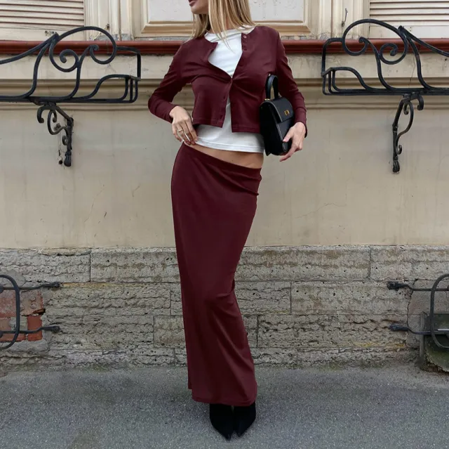 Elegant Wine Red Short Long Sleeve Top Wine Red - Shop at LoveMi