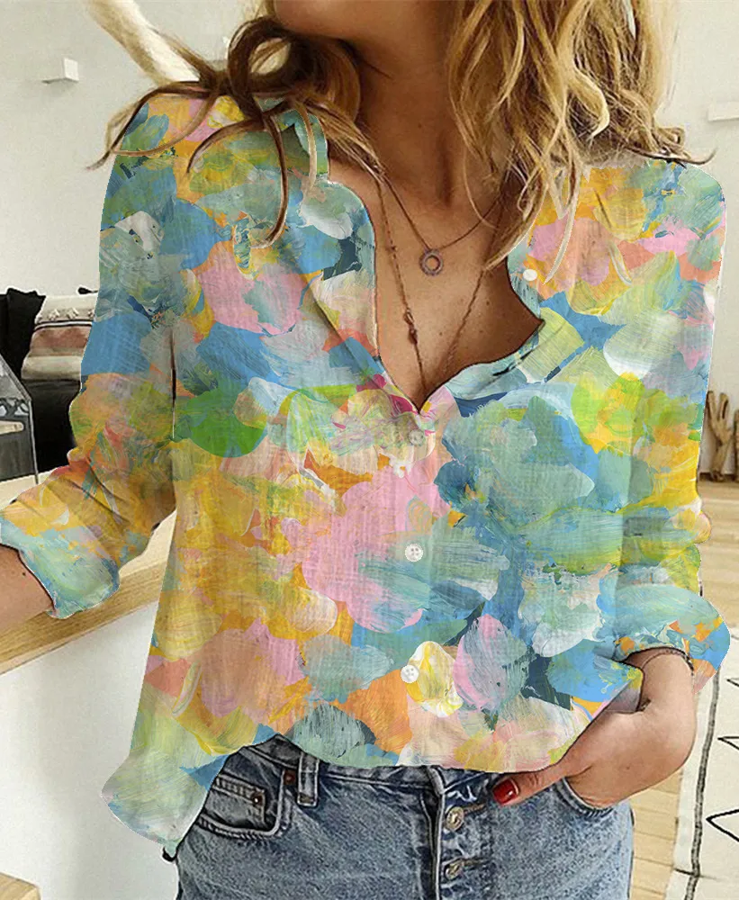 Women's Fashionable Simple Printed Long-sleeved Shirt - Rt2329004-Xxl
