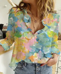 Women's Fashionable Simple Printed Long-sleeved Shirt - Rt2329004-Xxl - View 1