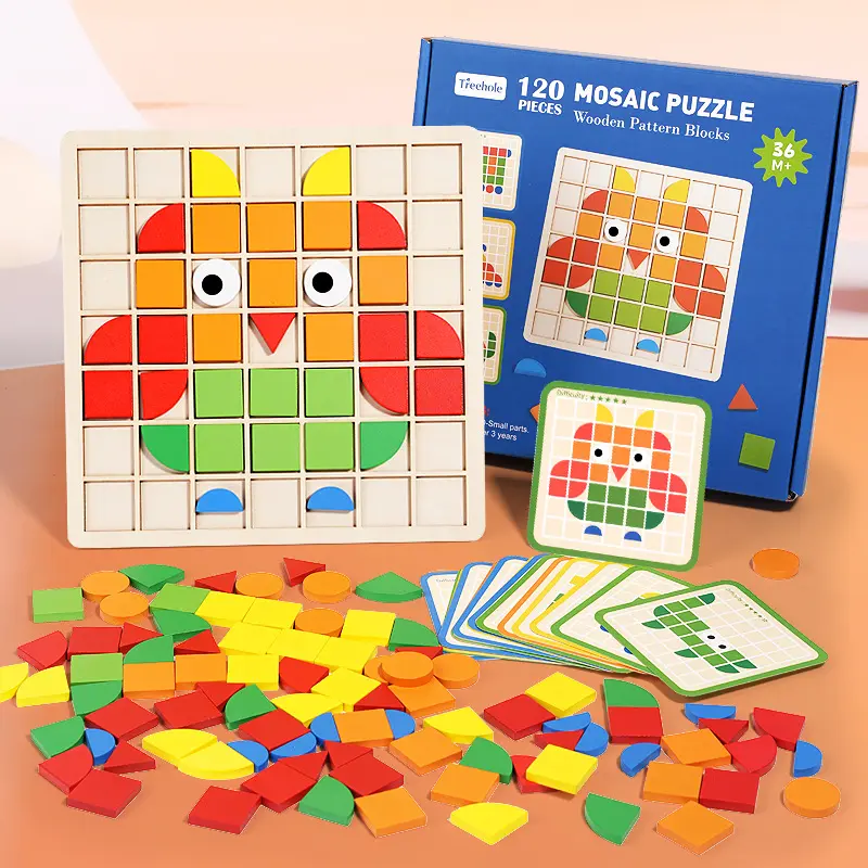 Wooden Children Mosaic 3d Building Blocks Puzzle
