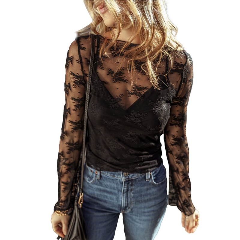 Slim fit Slimming Bottoming Shirt Women's Lace Long sleeved Top Lc25128453 P2 M - Shop at LoveMi
