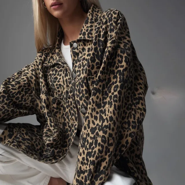 Street Leopard Print Denim Coat Female Loose Retro Brown - Shop at LoveMi