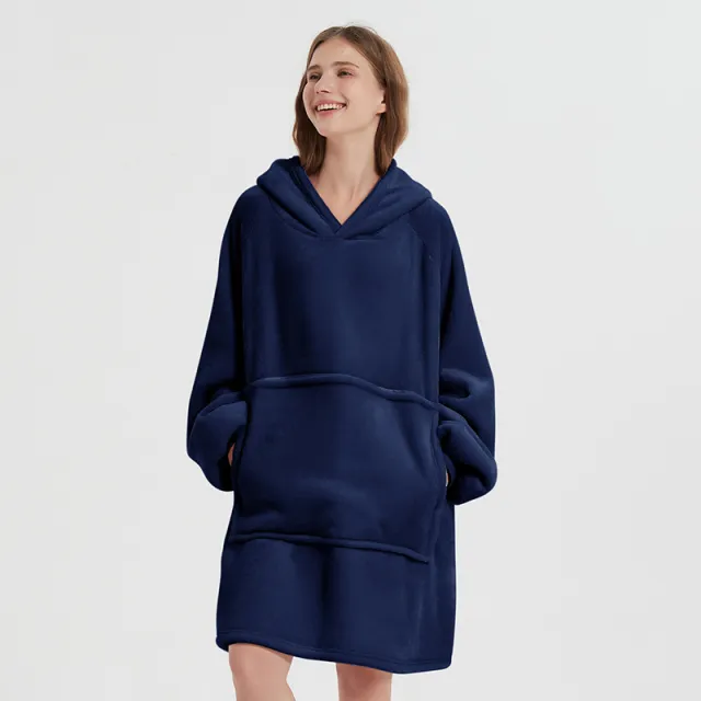Thickened Casual Long sleeve Zippered Blanket Loungewear Blue - Shop at LoveMi