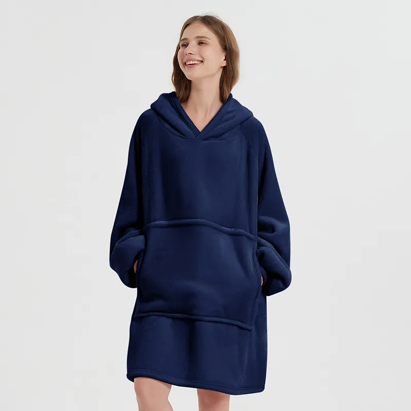 Thickened Casual Long-sleeve Zippered Blanket Loungewear - Blue
