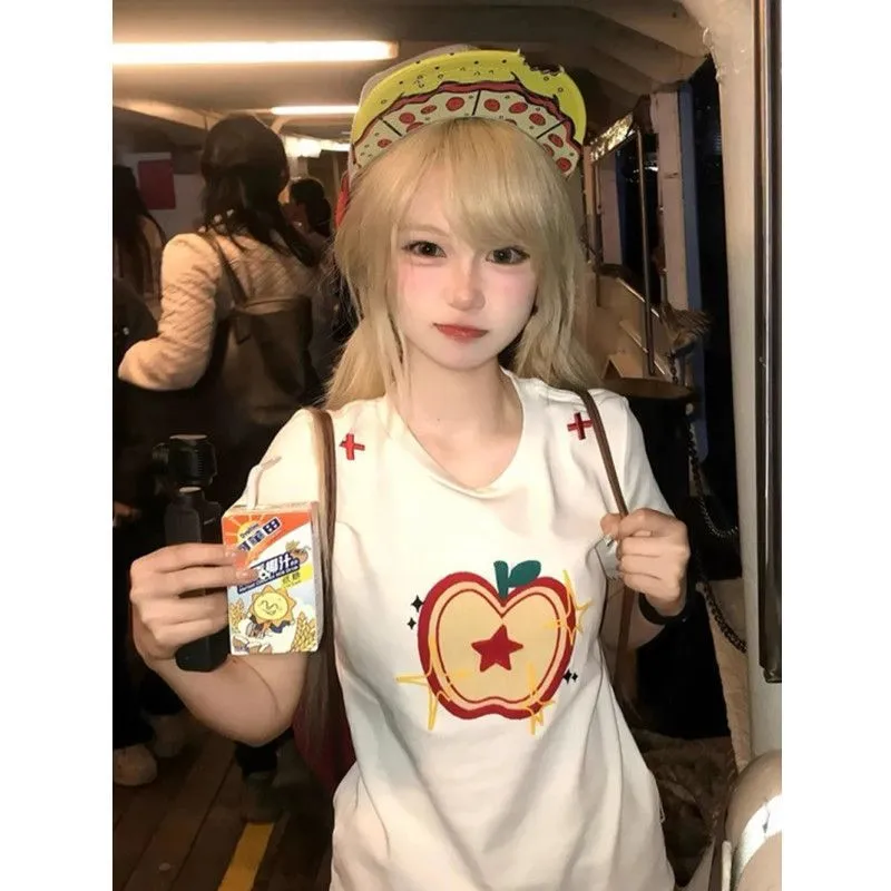 Women's Casual Sweet And Spicy Towel Embroidered Short Sleeve - White