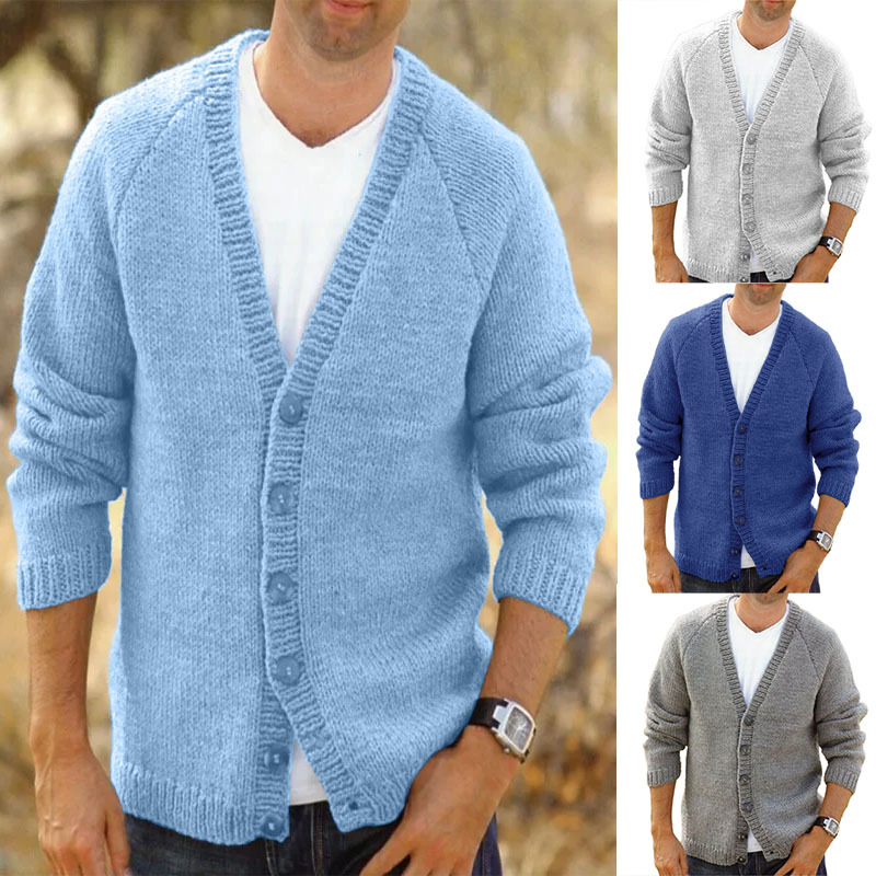 Solid Color V-neck Cardigan Casual Jacket Autumn And Winter Knitted Cardigan