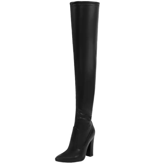 Winter NewSolid Color Pointed Thick High Heel Over the knee Boots Black - Shop at LoveMi