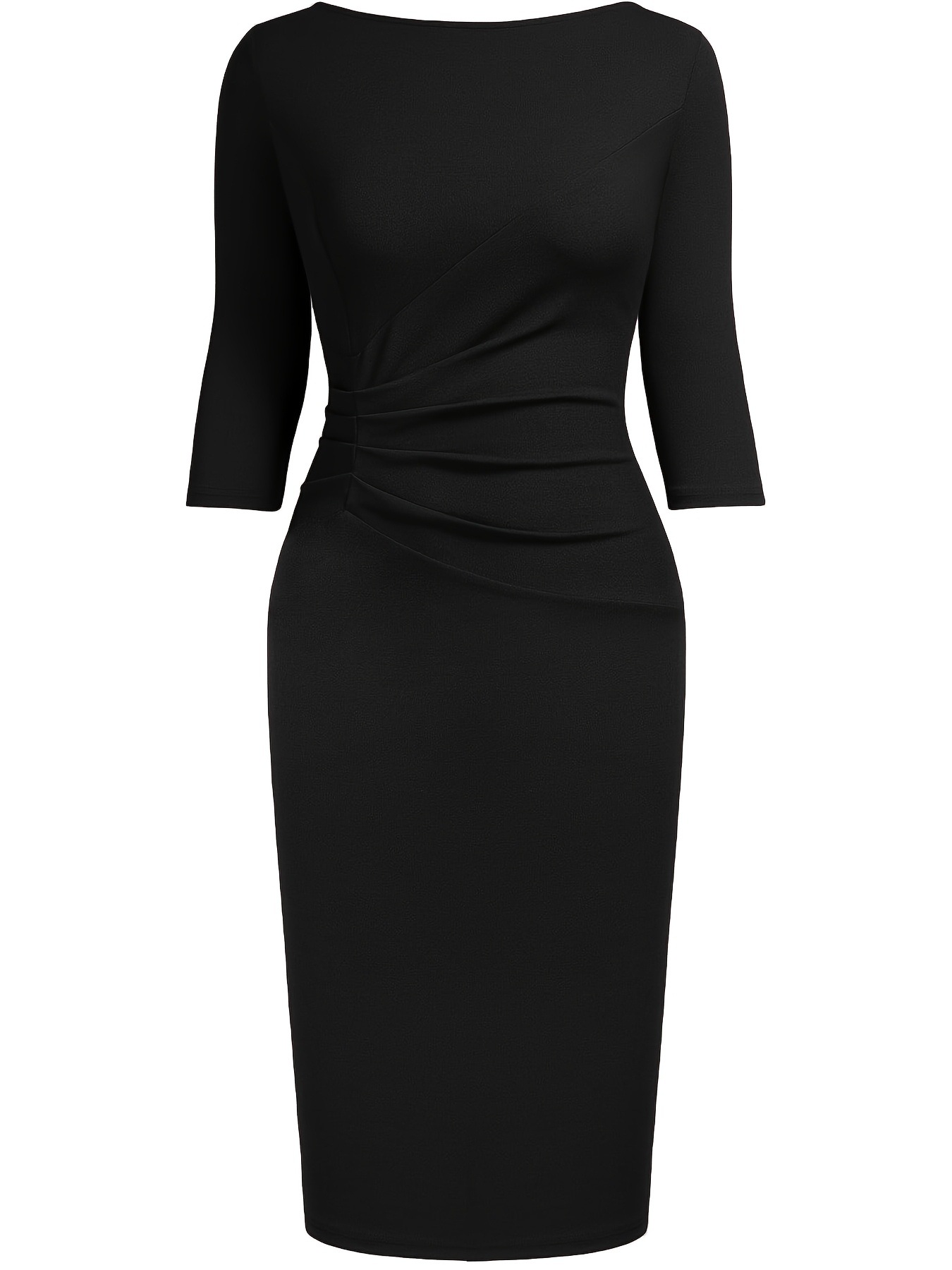 Vestido lápiz asimétrico con pliegues y mangas tres cuartos para banquetes. C14bb71b D4ce 4708 8de2 Dbe1f9f33740