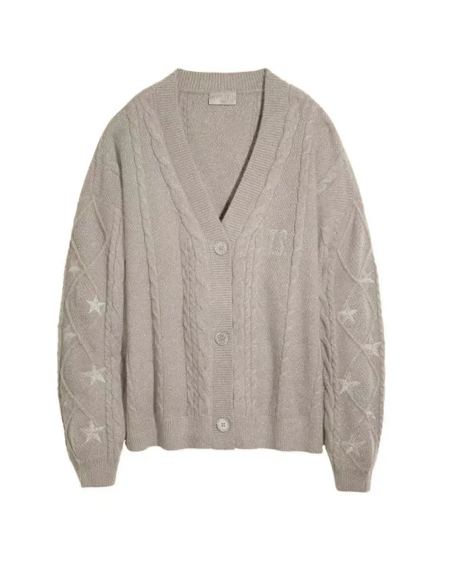 Cardigan Embroidery XINGX Loose And Idle Dinified Sweater Khaki - Shop at LoveMi