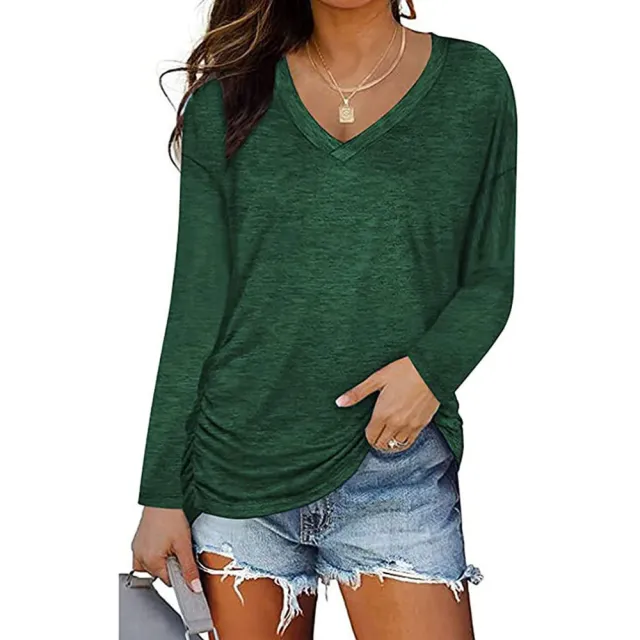 V neck Long sleeved Women's Top Fashion Casual Long Sleeve Top T shirt Green - Shop at LoveMi
