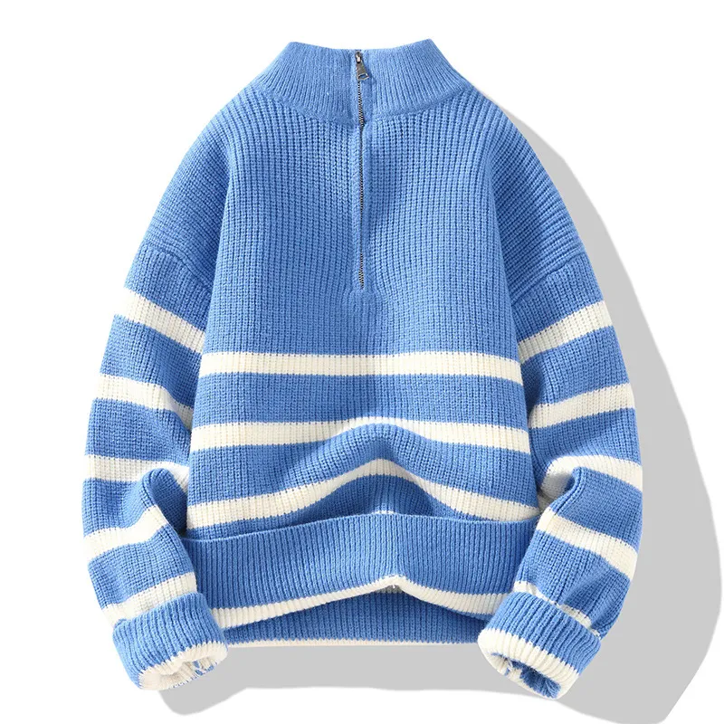 Striped Half Turtleneck Sweater Sweater - Blue