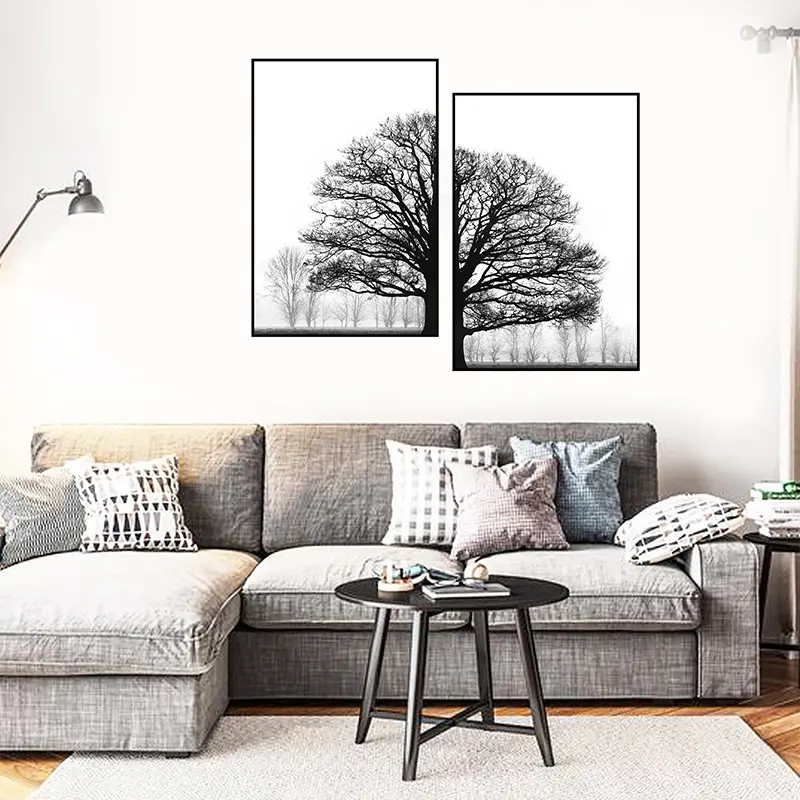 Black and White Winter Trees Modern Sofa Background Wall