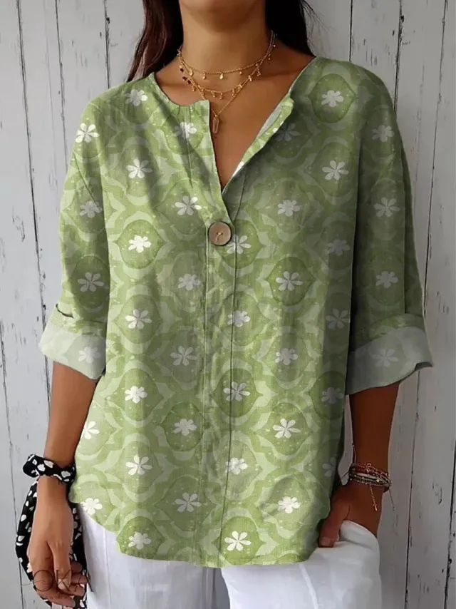 Summer New 3D Printed Women's Fashion V neck Long Sleeve Shirt Top Zj1026 L - Shop at LoveMi