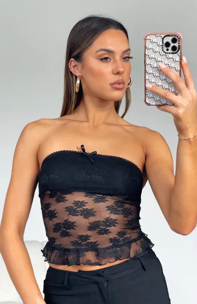 Fashion Lace Crochet Sexy Bandeau Backless See through Slim Fit Small Back Black - Shop at LoveMi