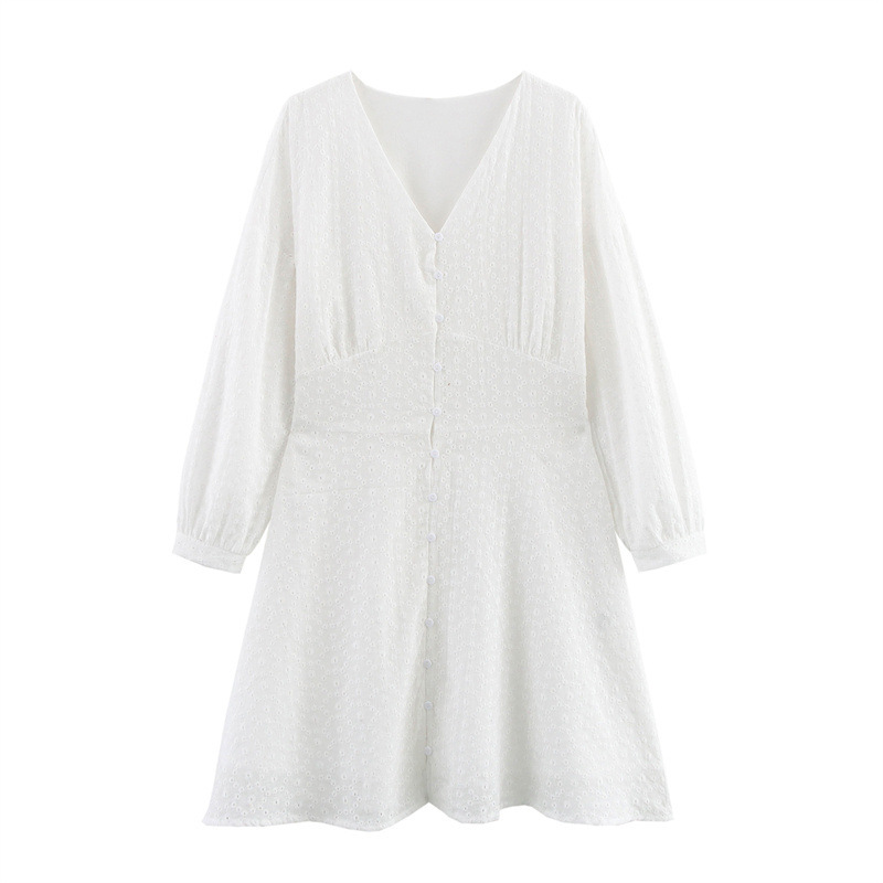 Fashion European And American Style Women's Hollow Embroidery Mini Dress