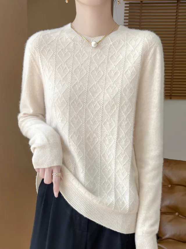 Front Line Ready made Garments Round Neck Woolen Sweater Autumn And Winter Fashion Twisted Flower Raw Velvet Rice L - Shop at LoveMi