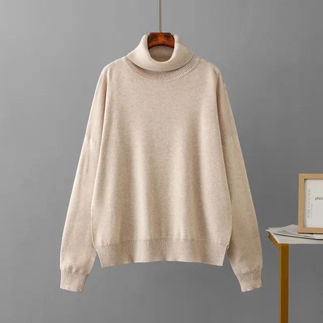 Women's Fashion Loose Turtleneck Sweater Apricot - Shop at LoveMi