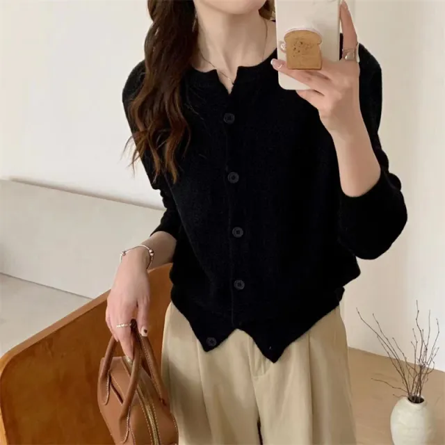 Knitted Cardigan Jacket Temperament Youthful looking Sweater Outerwear Slimming Short Top Black - Shop at LoveMi