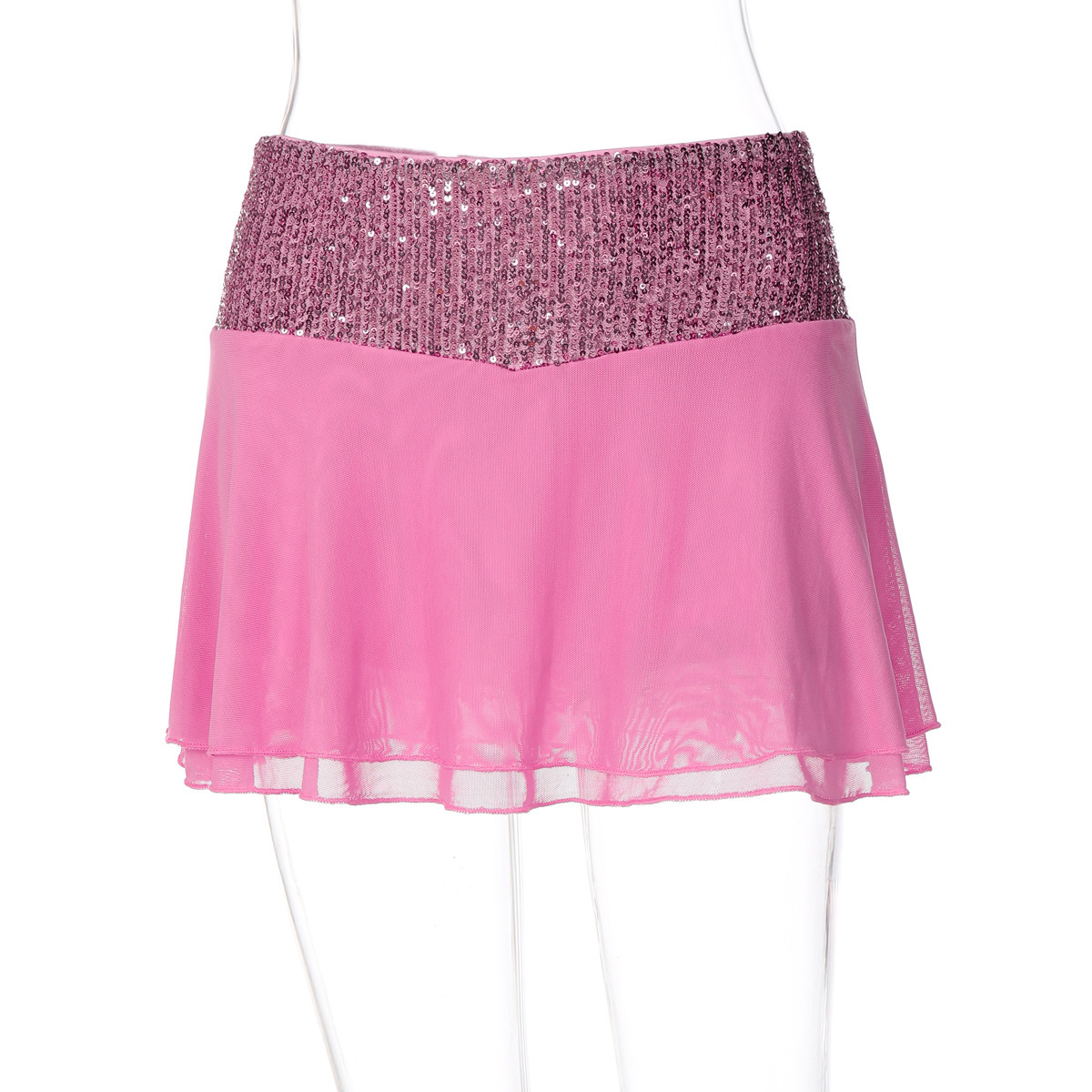 Womens Summer New Sexy Chic Camisole With Open Back And Sequined Patchwork Mini Skirt Two-piece Set