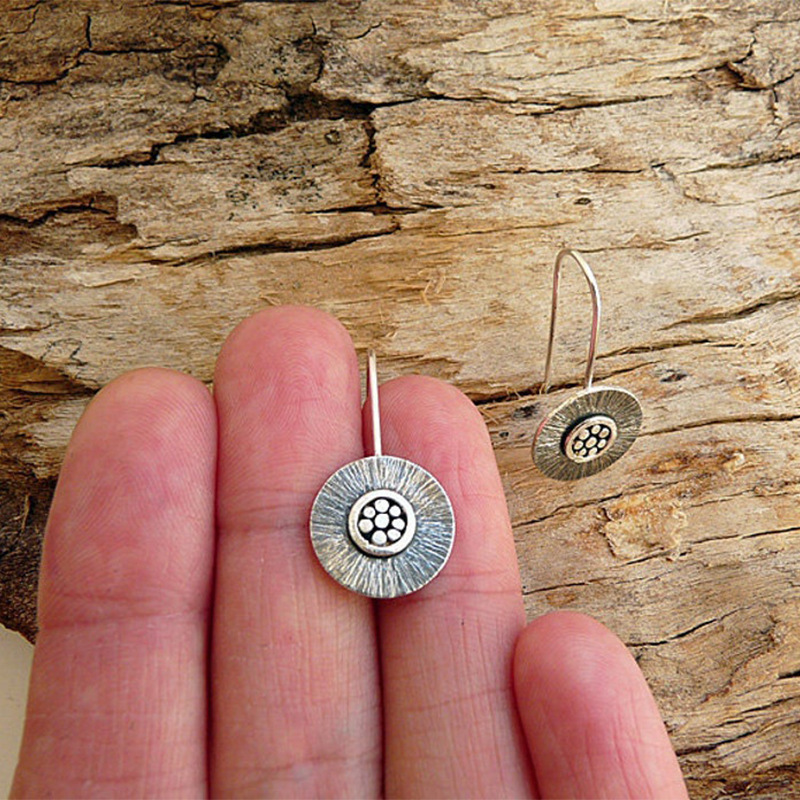 Ethnic-style Distressed Round Disc Button Earrings For Women