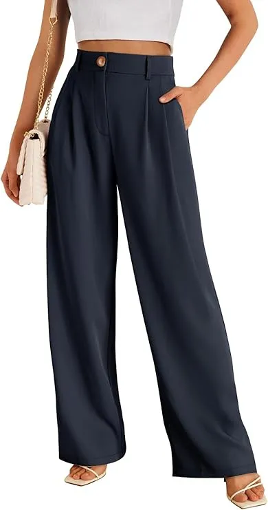 Women's Pocket High Waist Straight All matching Casual Zipper Navy Blue - Shop at LoveMi